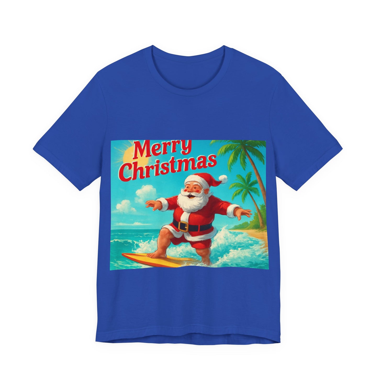 Surfing Santa Christmas Tee — Vintage Tropical Holiday T-Shirt